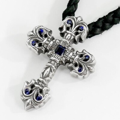 Chrome Hearts Filigree Cross XS Pendant After Blue Sapphire