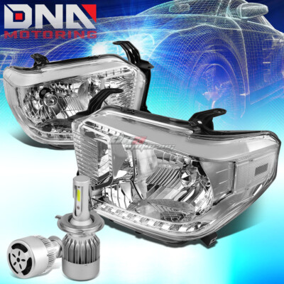 CHROME HOUSING CLEAR SIDE LED DRL HEADLIGHT+6000K HID LED+FAN FIT 14-17 TUNDRA