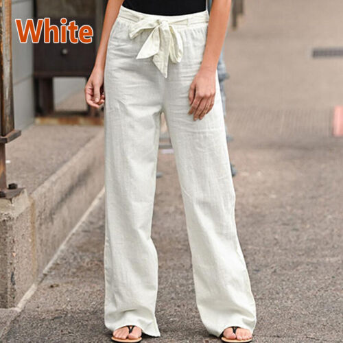 Baumwolle Damen Leinen Freizeithose gerades Bein lose elastische Taille Hose S-5Xl - Bild 5 von 14