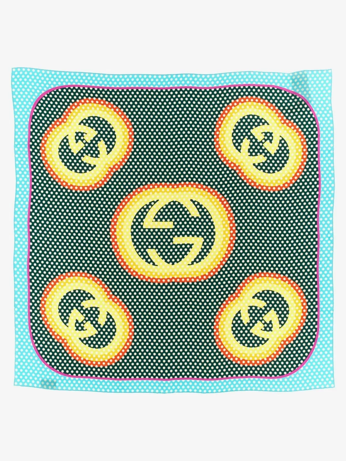Foulard carré soie imprimé logo G imbriqué GUCCI et pois authentique