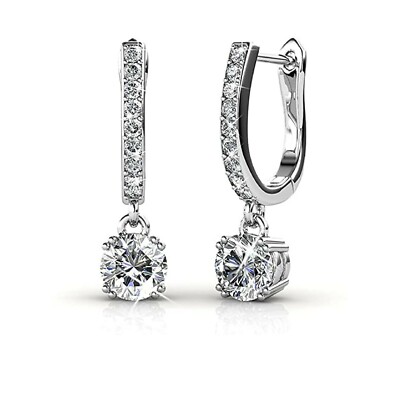 18 kt Weißgold Finish Huggie Creolen mit kreierten Diamanten Ohrringe kostenlose Geschenkbox