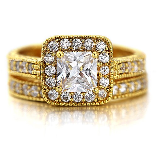 9K GOLD GF VICTORIAN VINTAGE SQUARE HALO CT LAB DIAMOND ENGAGEMENT WEDDING RINGS - Bild 16 von 21