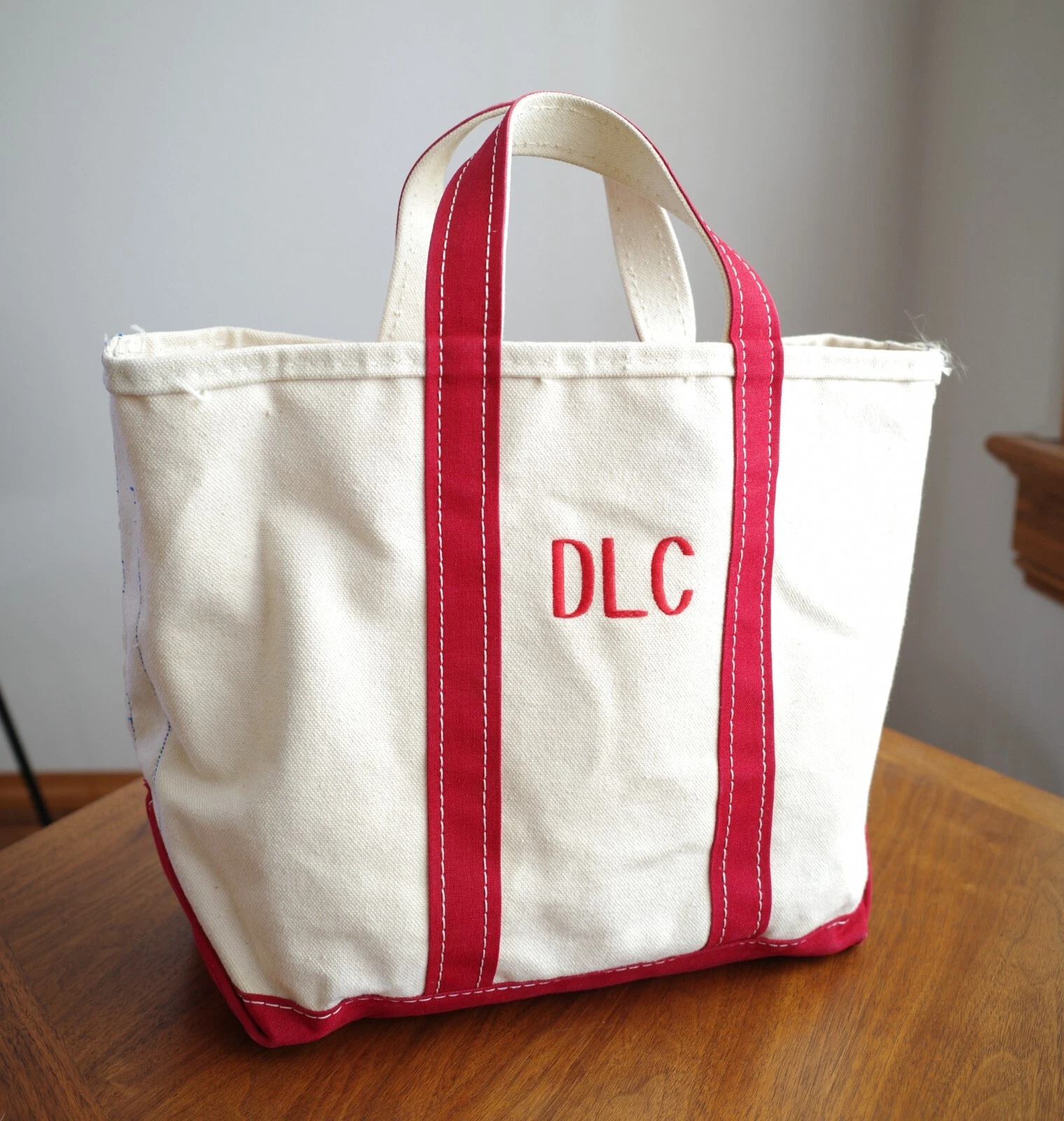 Vintage 80's LL Bean Boat and Tote Canvas Bag 11.5" White Red Made In USA EUC