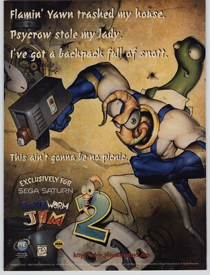Earthworm Jim 2 Sega Saturn Video Game Art 1996 Vintage Print Ad/Poster 