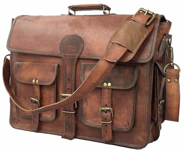18 " Large Vintage Hommes Véritable Cuir Fourre-Tout Mallette Sac Portable 18 " Large Vintage Hommes Véritable Cuir Fourre-Tout Mallette Sac Portable
