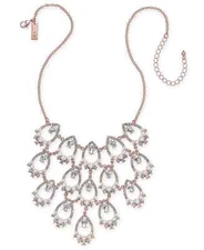 I.N.C. Rose Gold-Tone Crystal & Imitation Pearl Openwork Statement Necklace, 16"