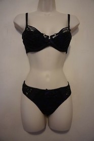 Agent Provocateur Rudy bra & thong set black with rich purple 32B 32C 34B NWT