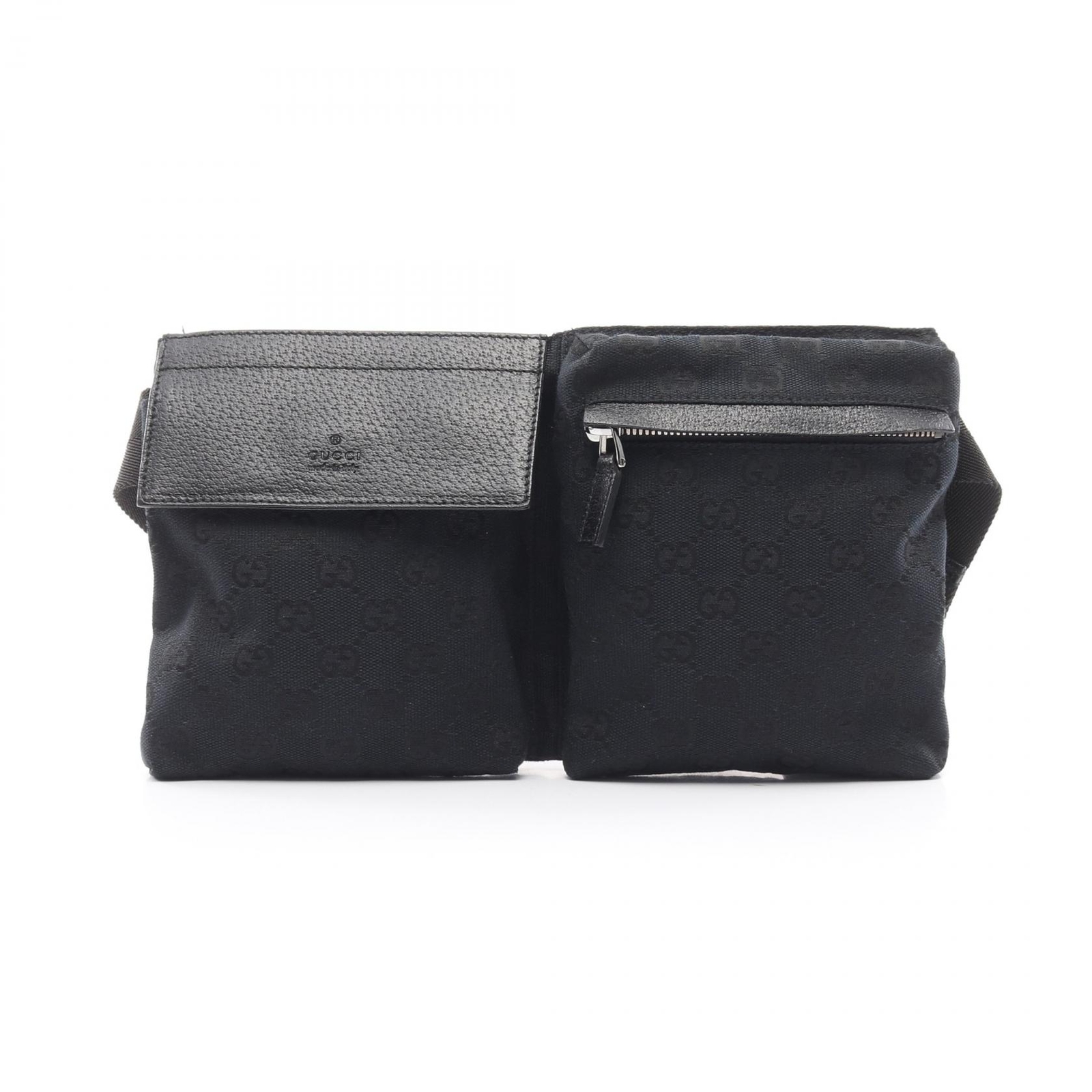 GUCCI GG Canvas Adjustable Strap Unisex Waist Bag in Black Leather