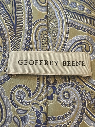 Geoffrey Beene Green Blue Handmade 100% Silk Men’s Neck Tie Made In China - Picture 8 of 9