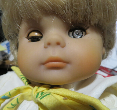 Vintage Engel Puppe 17" DOLL #135 Blonde Hair4 Yellow Dress w/apron - Picture 4 of 24