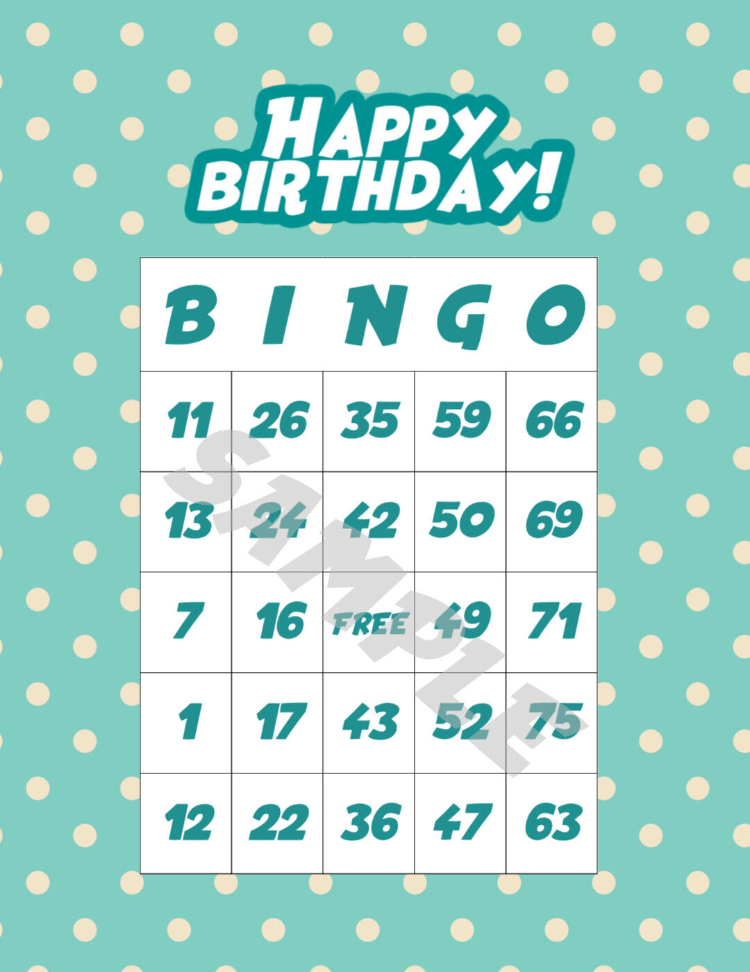 Happy Birthday! Printable Bingo Cards! 20, 50, 200, 500, 1000 different  cards!