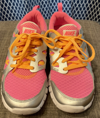 Nike Free Run 2 Girl's Youth Running Shoes Pink/Metallic Silver/Mango Size 5.5y