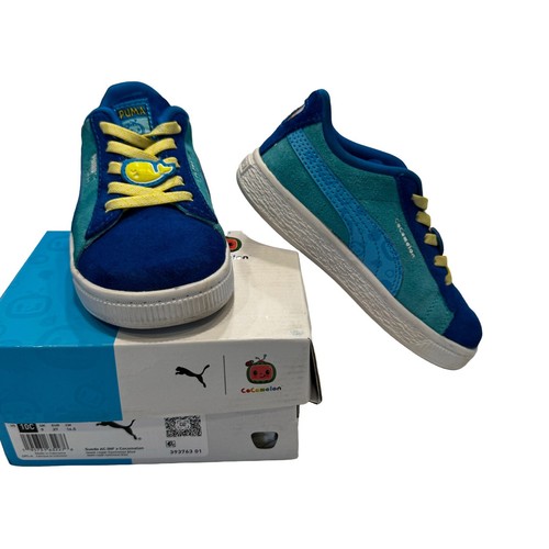 Puma Suede x Cocomelon Schuhe Kleinkind Gr. 10C blau weiß Slipper Bungee Turnschuhe