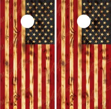 American Flag Rustic Burned Distressed Wood Cornhole Board Decal Wrap Wraps
