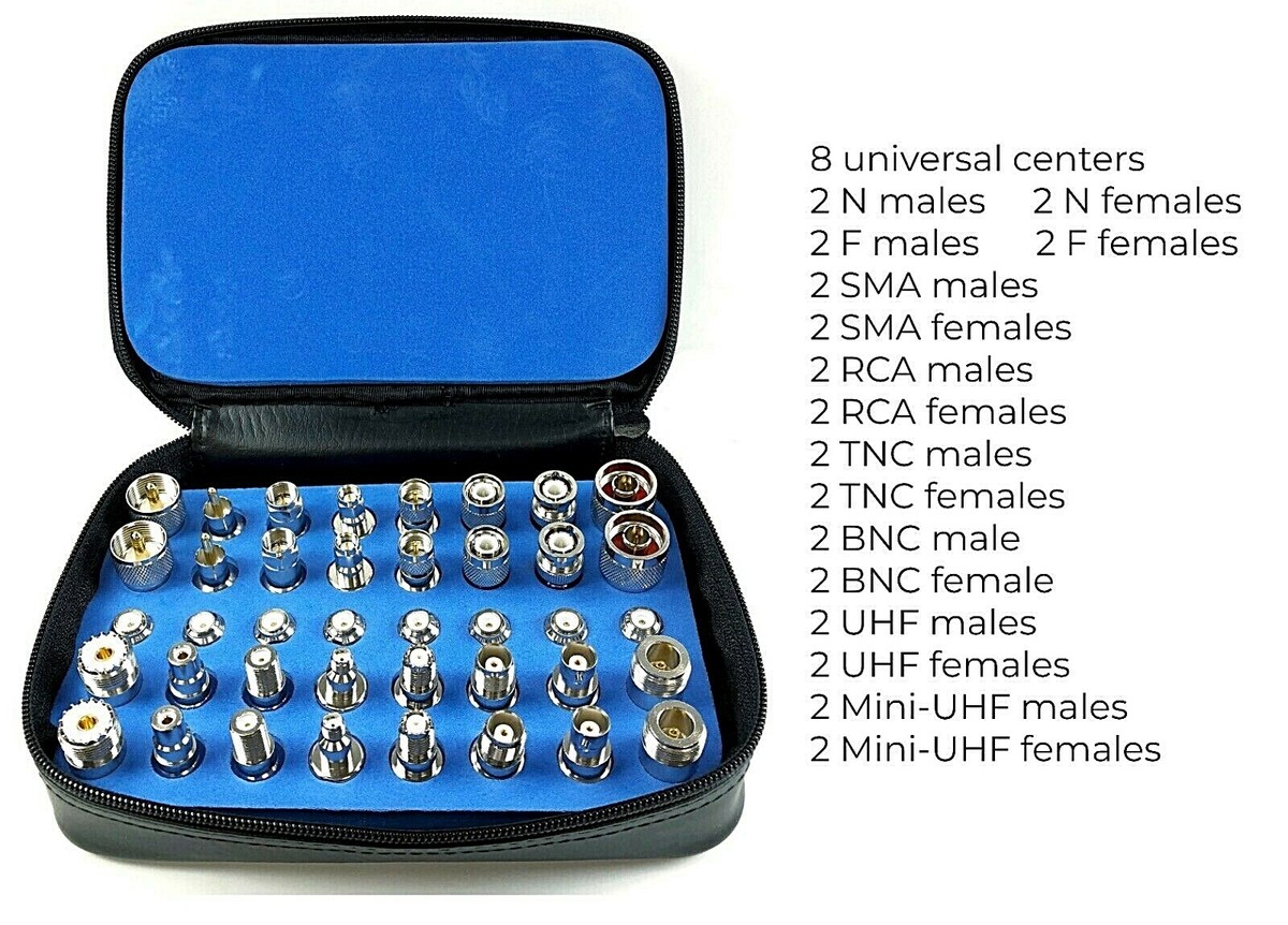ConnectoRF - Kit Di Adattatori Universali Per Connettori Coassiali RF N TNC BNC SMA UHF Mini-UHF RCA Maschio E Femmina 40 Pezzi