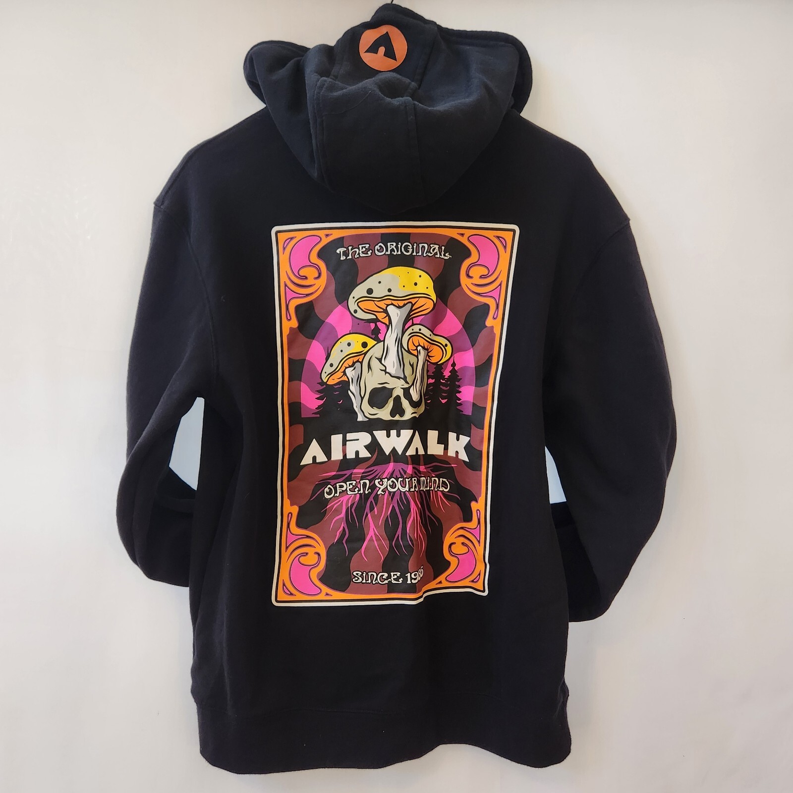 Vintage Y2K Airwalk Open Your Mind Black Hoodie Medium Mushroom Skull Grunge