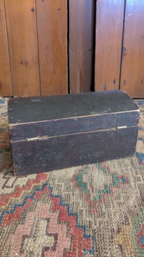 Antique Early Country Primitive Wood Grain Paint Dometop Document Box 10" Sq.N - Picture 3 of 9