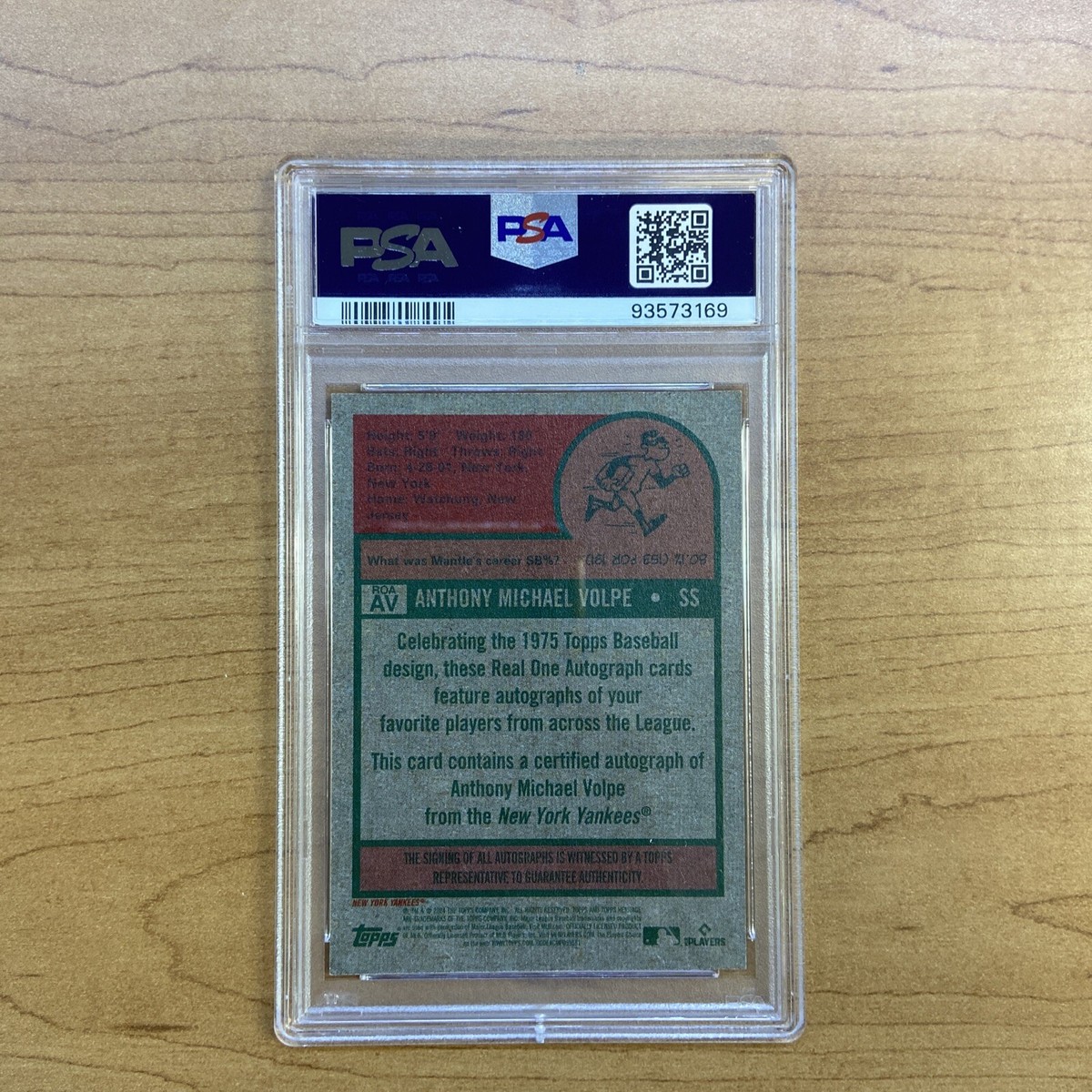 2024 Topps Heritage Anthony Volpe Red Ink Auto /75 SP PSA 10