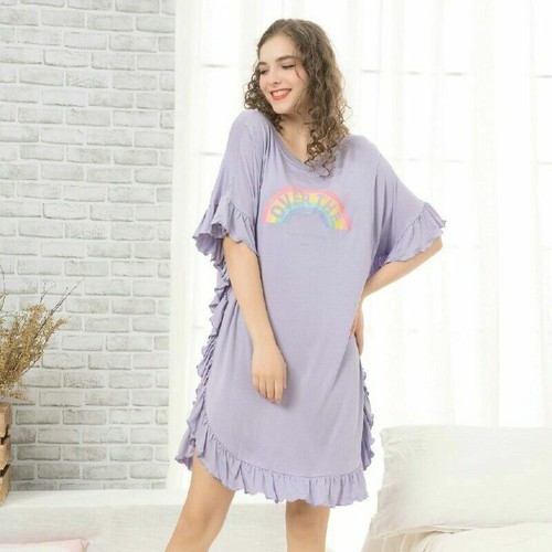Women Maternity Clothes T-shirt Dress Ruffle Loose Casual Rainbow Short Sleeve - Picture 3 of 11