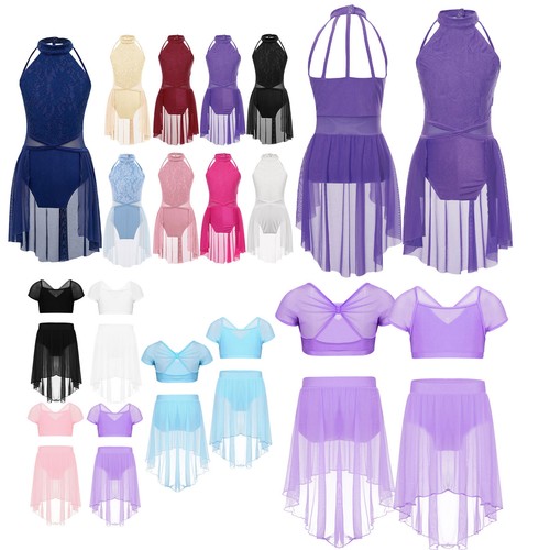Girls Lyrical Contemporary Costume Ballet Dance Dress Ballroom Gymnastics Skirt - Picture 2 of 106