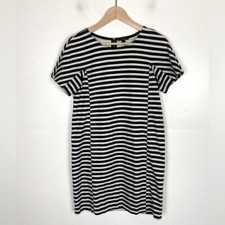 J. Crew Stripe Knit Shift Midi Dress Size S Black & White Short Sleeves Stretch