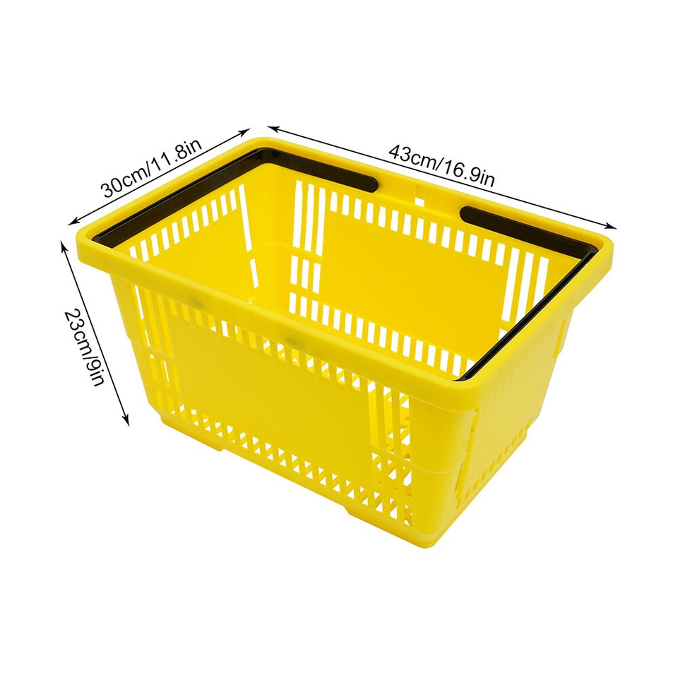12 Packs 28L Plastic Shopping Baskets with Handles Yellow Store Retail ...