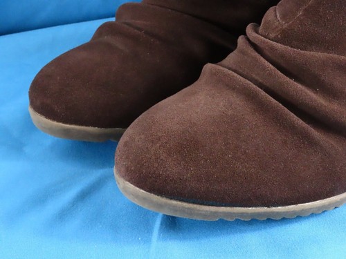 SPORTO Drape Suede Leather ANKLE BOOTS BOOTIES Faux Fur Trim SLOUCH LOOK sz 8 - Picture 2 of 7