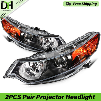 [2Pcs/Pair] For 2009-2014 Acura TSX V6 BLK Amber Xenon/HID Projector Headlights