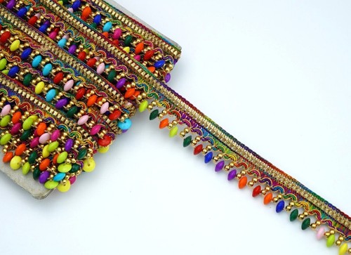 2 Yrds Beaded Fringe Drop Shape Pastel Vintage Style Trim Ribbon Sewon Edging - Picture 3 of 12