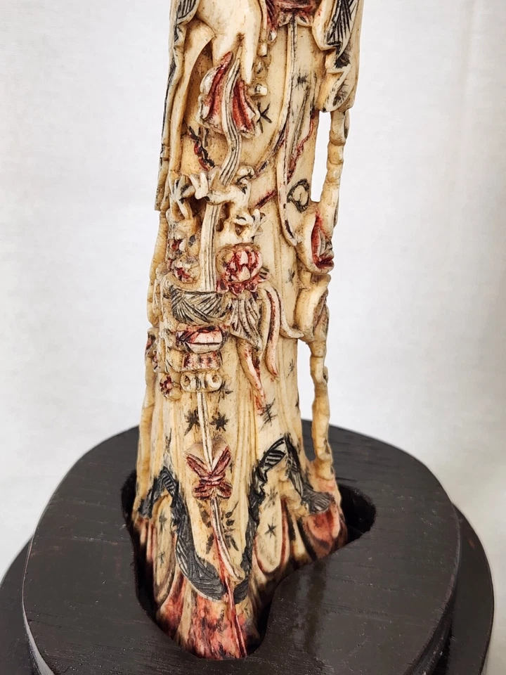 INCREÍBLE PAR DE ESCULTURAS DE HUESOS CHINAS HOMBRE Y MUJER KWAN YIN? KUAN GUAN 11" Foto 4 de 4