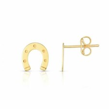 3/8" Horseshoe Stud Earrings Real 14K Yellow Gold 0.7gr