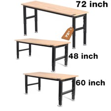 WORKPRO Adjustable Workbench 72"/48''/60" Heavy-Duty Workstation Rubber Wood Top