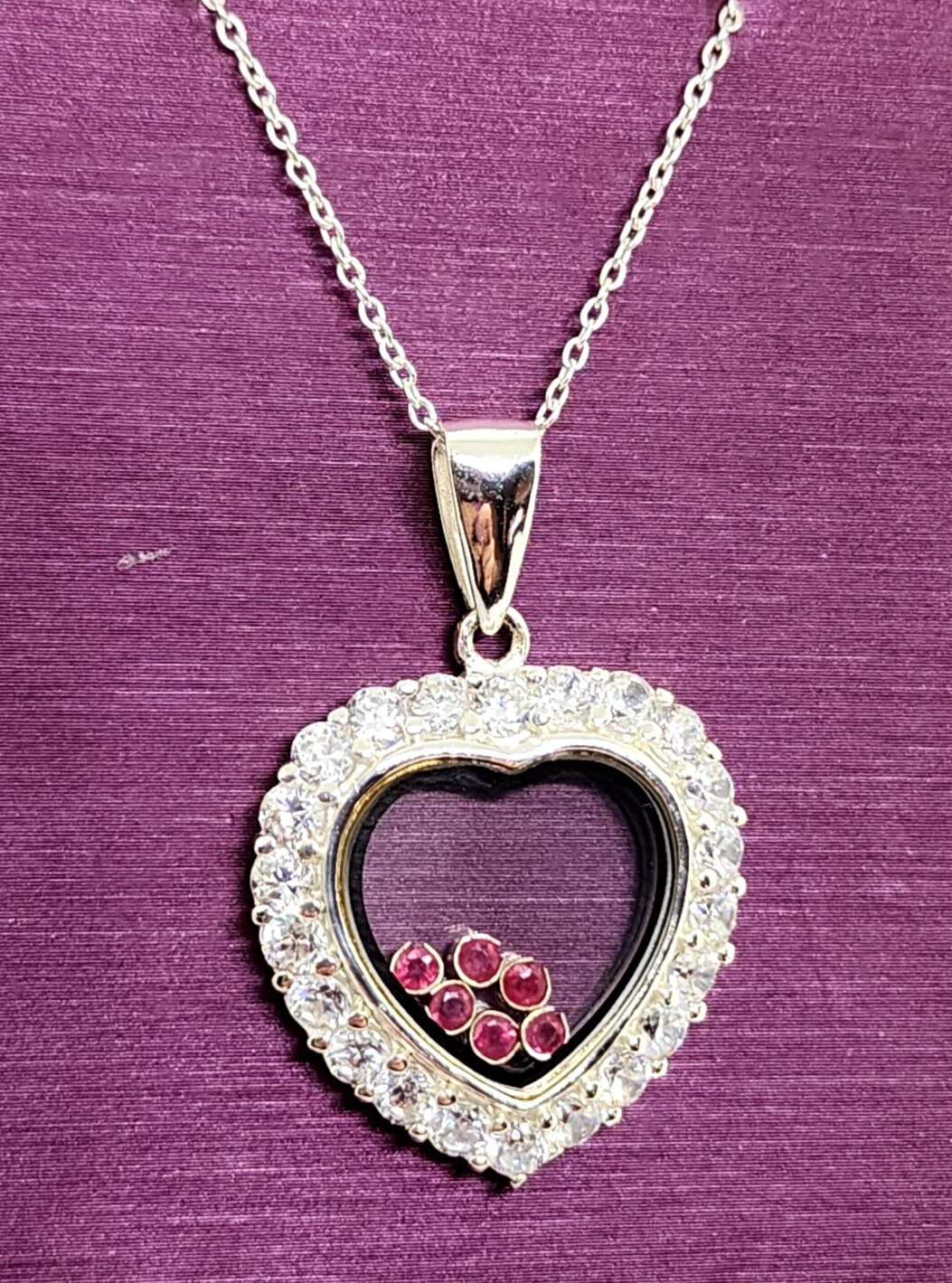 Sterling Silver Floating Heart Window Ruby Stones… - image 5