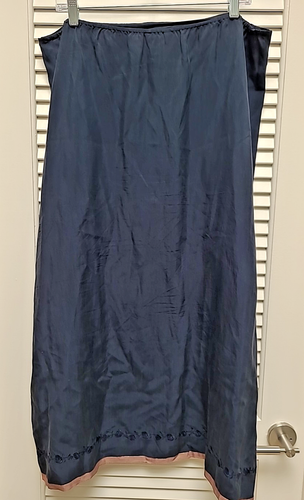 Sundance 100% Silk Navy Blue Embroidered Maxi Skirt Size 12 Boho - Picture 2 of 11