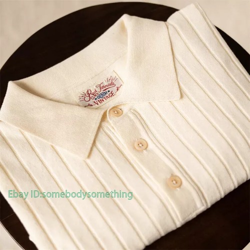 Camisa Tejida Vintage Moda Rayas Manga Corta Camisetas Hombres Camisa Suéter - Imagen 12 de 28