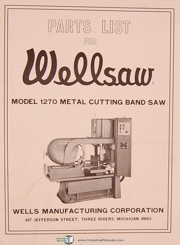 Wellsaw 1270, sierra de cinta de corte de metal, 370 y piezas de alimentación de barra WHK 1972 manual - Imagen 2 de 12