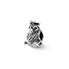 Wise Owl Bead .925 Sterling Silver Antique Finish Reflection Beads