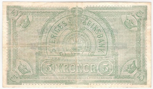 SWEDEN 5 Kronor 1890 P:13c VF Sveriges Riksbank "RARE" - Picture 2 of 2