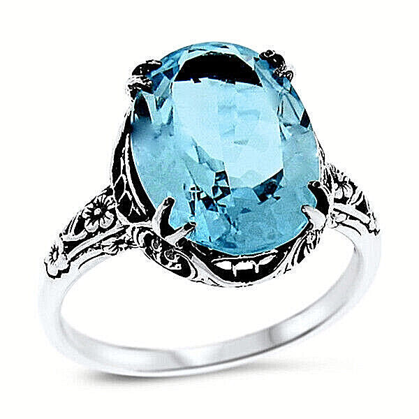 GENUINE 6 CARAT BLUE TOPAZ 925 STERLING SILVER NOUVEAU