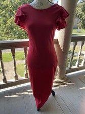 Unbranded Red Ruffle Sleeve Criss Cross Back Pull Over Long Dress Size S