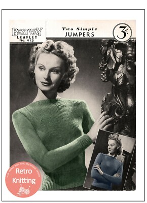 40er Jahre zwei einfache Pullover Strickmuster Büste 33-36 Exemplare