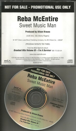 REBA McENTIRE Sweet Music man PROMO DJ CD Single KENNY ROGERS trk Alison Krauss