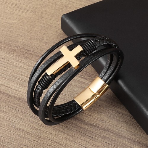 Brazalete brazalete brazalete brazalete brazalete brazalete de acero inoxidable de cuero trenzado cruzado para hombre regalo - Imagen 6 de 9