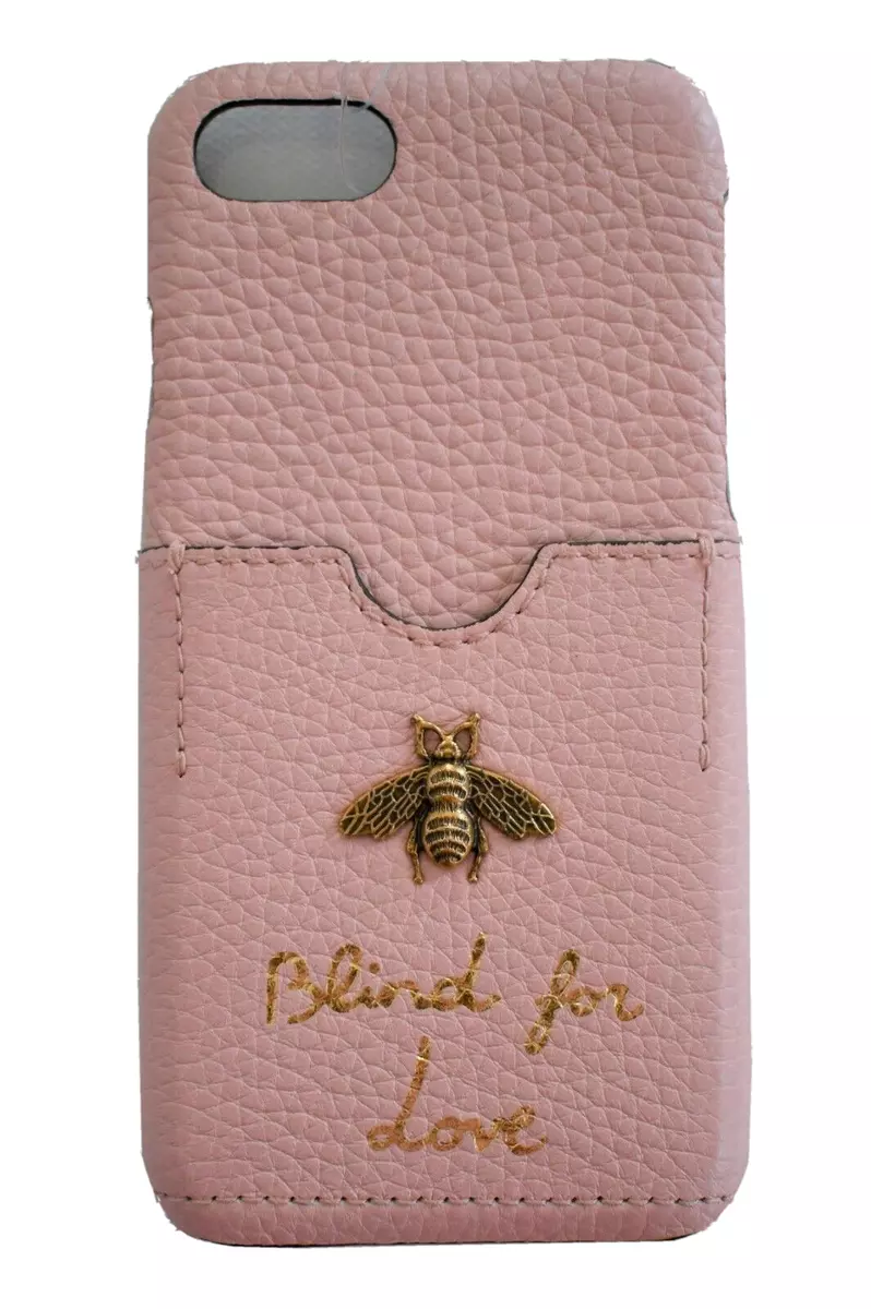 NEW GUCCI BEE BLIND FOR LOVE Pink Pebbled Leather iPhone® 7/8 Hard Cover  Case