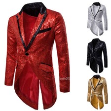 Mens Tuxedo Tail Jackets Coat Sequins Glitter Club Dance Blazer Banquet Uniforms
