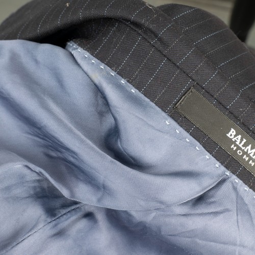 BALMAIN Homme Men's Striped Wool Three Buttons Blue Classic Blazer Size 48 - Picture 9 of 17