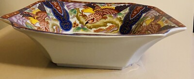 Ornate Bowl Hand Painted Made In Japan Flowers & Blue Bird Of