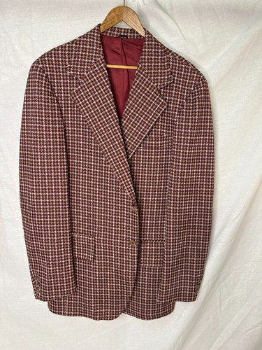 vintage montgomery ward men's red pinwheel windowpane sports coat 42 Long 5647 - Picture 2 of 9