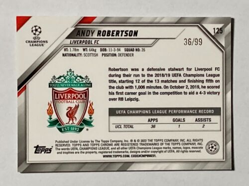 2021-22 Topps Chrome UEFA Champions League Andy Robertson Green Wave /99 - Picture 2 of 2