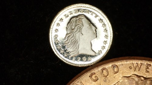MINIATURE COIN 1794 HALF DIME FLOWING HAIR PROOF LIKE STERLING SILVER